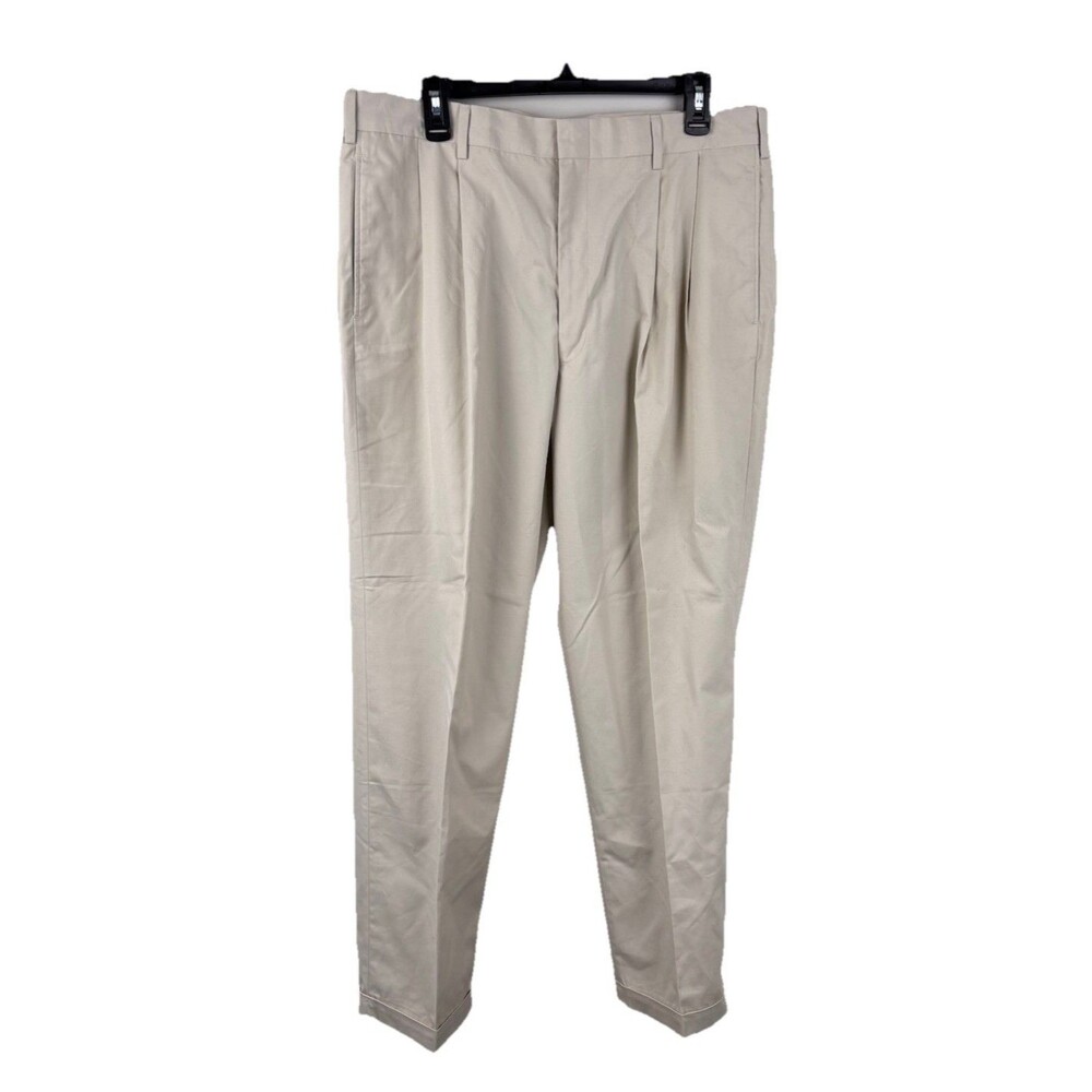 Jos A Bank Men's 36x30 Stone Poplin Pleated Front Cuffs Cotton Blend Pants NWT
